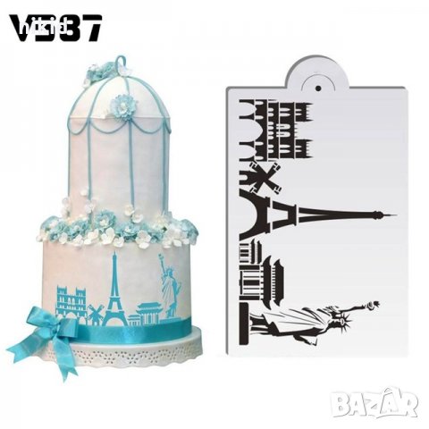 Статуята на свободата Айфелова кула стенсил шаблон спрей за торта украса кекс декорация пудра захар