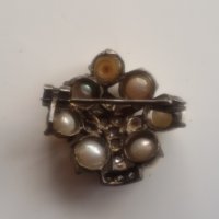 Старинна брошка накит перли диаманти сребро - изключителна, снимка 8 - Колиета, медальони, синджири - 23670295