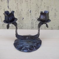 Свещник от ковано желязо за две свещи, снимка 1 - Други ценни предмети - 20492868