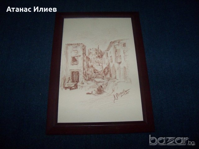 "Към старата крепост" графика, худ. Десислава Илиева, подписана