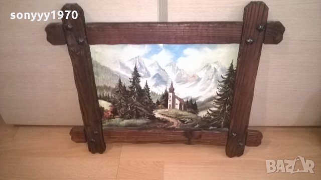 картина-57х47см-гора/планини-с дървена рамка-внос германия, снимка 3 - Антикварни и старинни предмети - 25978031