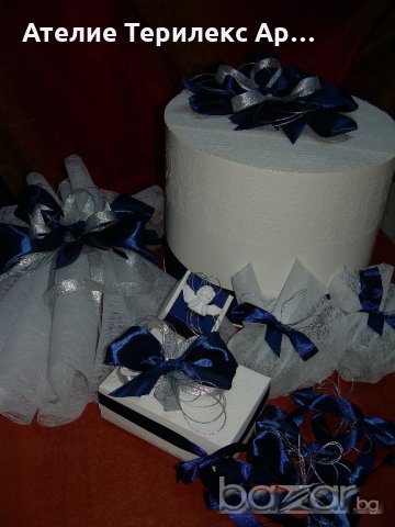 КОМПЛЕКТ ЗА КРЪЩЕНЕ В БЯЛО И КРАЛСКО СИНЬО, снимка 4 - Подаръци за кръщене - 19652567