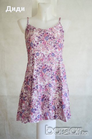 Къса лятна рокля на цветя в лилави нюанси - XS, снимка 2 - Рокли - 17197327