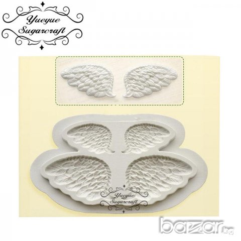 2 чифта ангелски крила крилца силиконов молд декорация украса фондан торта мъфини и др