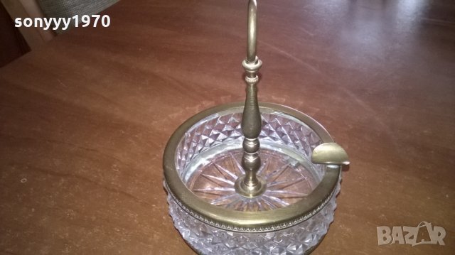 АНТИКА кристал и месинг-ретро пепелник за колекция-14х10см--внос франция, снимка 7 - Антикварни и старинни предмети - 23586731