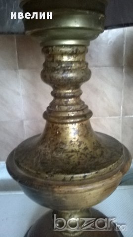 стара нощна лампа от дърво и метал, снимка 3 - Настолни лампи - 15066013