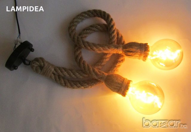 Висящa лампa - Корабно въже -  за две крушки, снимка 3 - Лампи за таван - 20949705