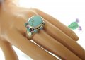 Прекрасен Овален Сребърен Пръстен с Естествени Тюркоази, снимка 9