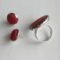 Нов комплект червени обеци и пръстен, снимка 4 - Бижутерийни комплекти - 22225293