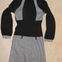 Черна рокля  с пепит панел в черно и бяло и буфан ръкав , снимка 10 - Рокли - 21630195