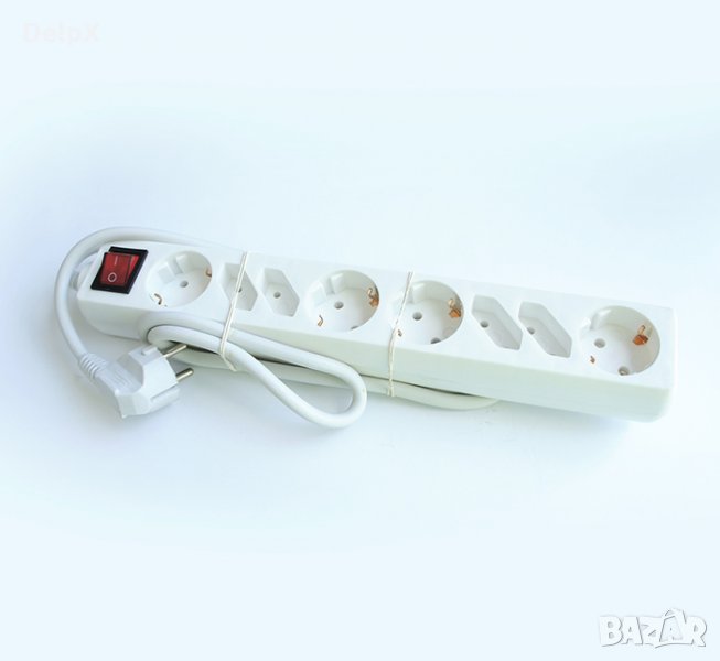 Разклонител за контакт с ключ 8-ца бял 1,5m 220V 16A, снимка 1