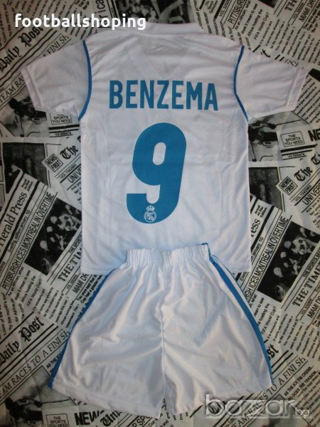 Adidas РЕТРО- детски екип Реал М. - Бензема 9 бяло размер 104, снимка 1