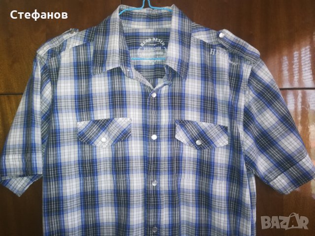 Мъжка риза с къс ръкав синьо и черно на каре, снимка 5 - Ризи - 26050322