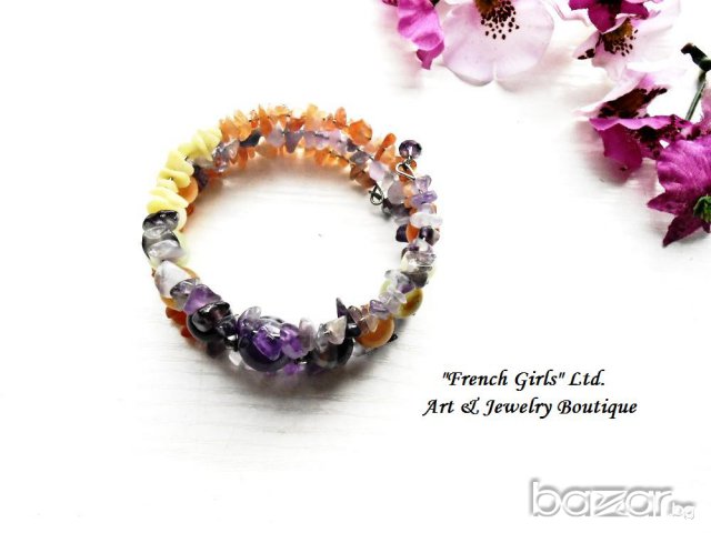 Гривна от аметист, опал и жадеит "Екзотично лилаво", снимка 2 - Гривни - 15311729