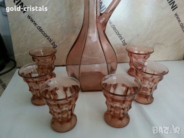 антикварен сервиз цветно розово стъкло , снимка 1 - Антикварни и старинни предмети - 26203494