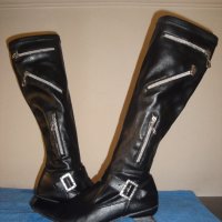 Италиански черни кожени дамски ботуши, с декоративни ципове, естествена кожа, зимни обувки, чизми, снимка 13 - Дамски ботуши - 19758410