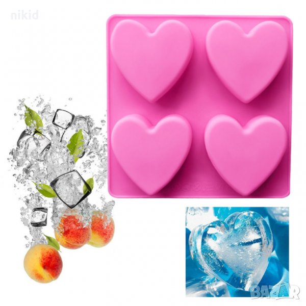4 дълбоки сърца сърце форма силиконов молд калъп отливки сапун гипс шоколад, снимка 1