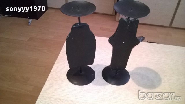 Африкански свещници-2бр дърво/метал 28х10см-внос швеицария, снимка 8 - Антикварни и старинни предмети - 17808651