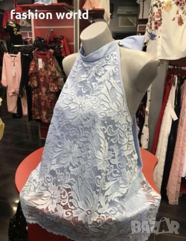  Светло син дантелен потник