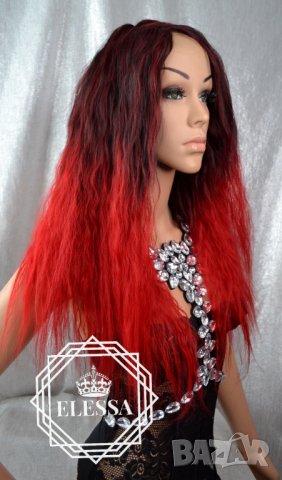 Естествен Чуплив Модел Омбре  Перука Черно и Червено Код 7163, снимка 7 - Аксесоари за коса - 24228318