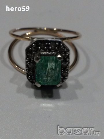 Стар античен дамски златен пръстен,с изумруд и диаманти, снимка 2 - Пръстени - 16741614
