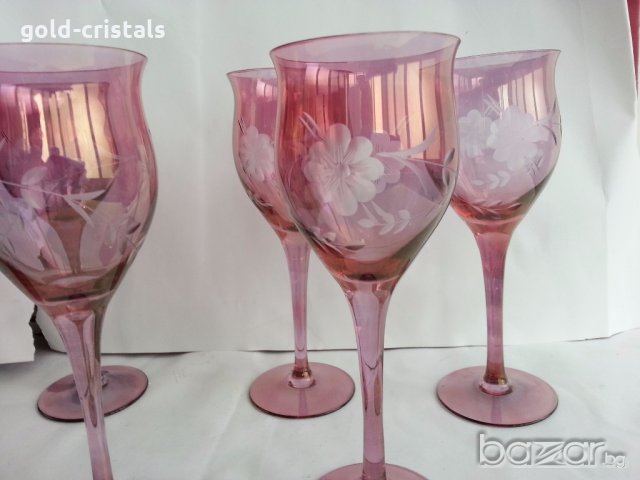  кристални чаши  цветен кристал гравиран, снимка 12 - Антикварни и старинни предмети - 20061877