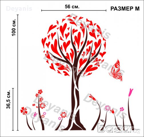 Стикер за стена - дърво, пеперуда, цветя, снимка 10 - Декорация за дома - 12072447