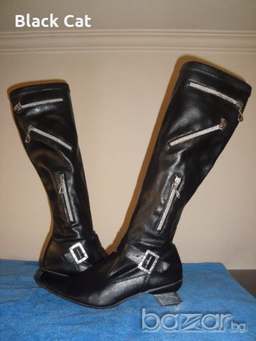 Италиански черни кожени дамски ботуши, с декоративни ципове, естествена кожа, зимни обувки, чизми, снимка 13 - Дамски ботуши - 19758410