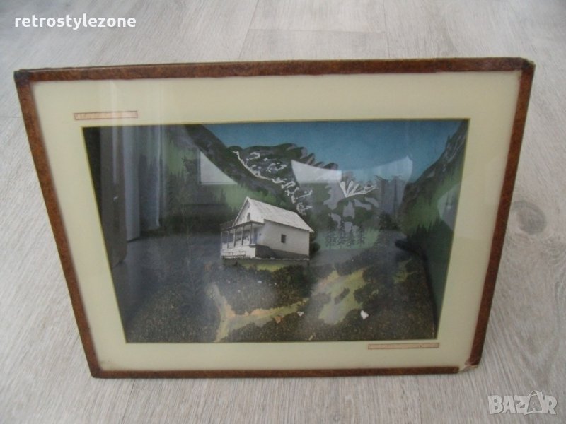 № 842 старо пано / картина  - размери 26,5 / 20,5 / 7 см  - ръчна изработка  . соц.период, снимка 1