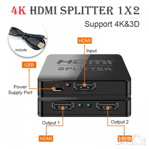 HDMI сплитер (разклонител) 1 към 2 / HDMI splitter , снимка 14 - Друга електроника - 25166408