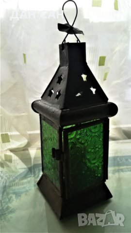 фенер с релефно зелено стъкло и патина + подарък, снимка 2 - Декорация за дома - 23560990