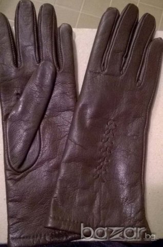 кафяви дамски ръкавици ест. кожа, снимка 4 - Шапки - 20355515