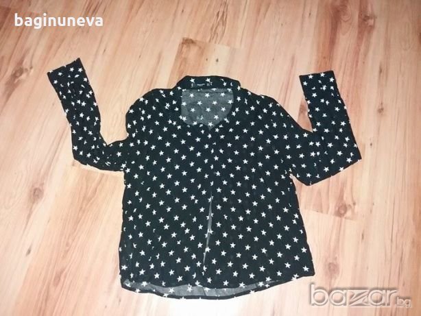 Нова дамска черна риза със звездички на Mango- размер -М-Л, снимка 7 - Ризи - 16093438