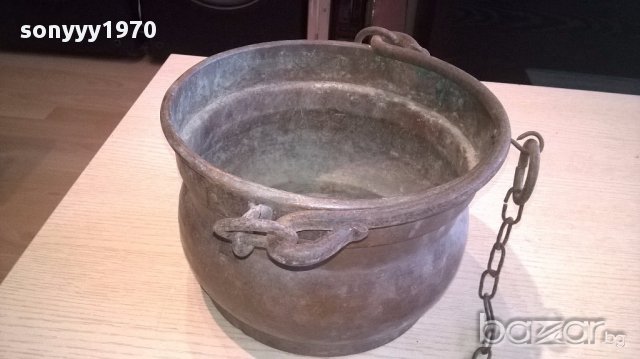 Медно котле с дръжка и синджир 30/18см-внос швеицария, снимка 11 - Антикварни и старинни предмети - 14517617