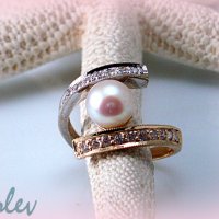 Златен пръстен от бяло и жълто злато с розово-бяла перла 4.87 грама, снимка 6 - Пръстени - 22955772