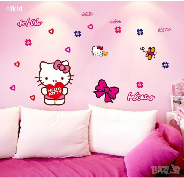 Коте Кити Hello Kitty стикер лепенка за стена или гардероб детска самозалепващ , снимка 1