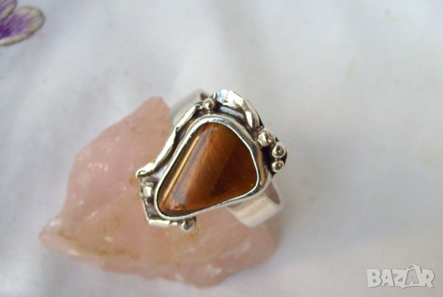Старинен Сребърен Пръстен с Тигрово Око, снимка 2 - Пръстени - 24399141