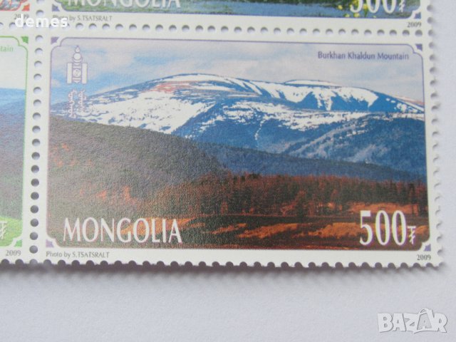  Сет 4 марки Планински пейзажи-1 ,2009, Монголия, снимка 2 - Филателия - 24408001