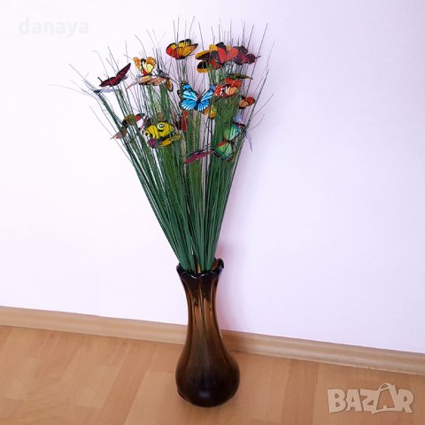 786 Изкуствен букет висока тревичка с пеперуди за декорация и аранжиране 76см, снимка 5 - Изкуствени цветя - 24480216