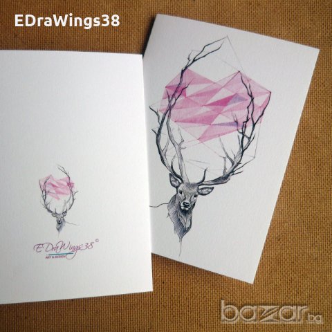 Картичка "Dear" / елен, животни, сърце, любов, розово, снимка 4 - Романтични подаръци - 20950446