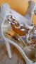 Бежеви сандали със златисто на висок ток, снимка 3