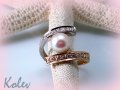 Златен пръстен от бяло и жълто злато с розово-бяла перла 4.87 грама, снимка 6