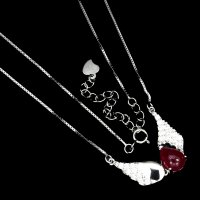 Сребърен накит с естествен рубин и циркони, снимка 3 - Колиета, медальони, синджири - 25941811