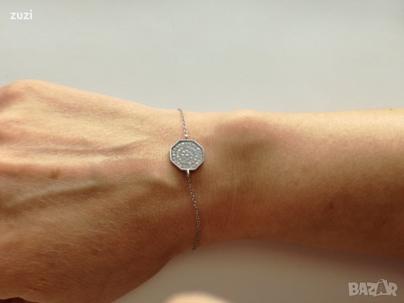 Сребърна италианска гривна с цирконий - сребро проба 925, снимка 1