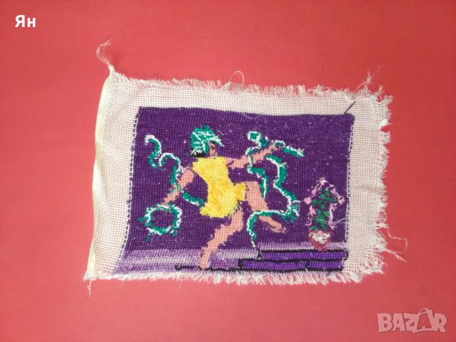 Стар Ръчно Извезан/Ушит/Бродиран Гоблен 'Гимнастичка с Ленти, снимка 2 - Други - 25088186