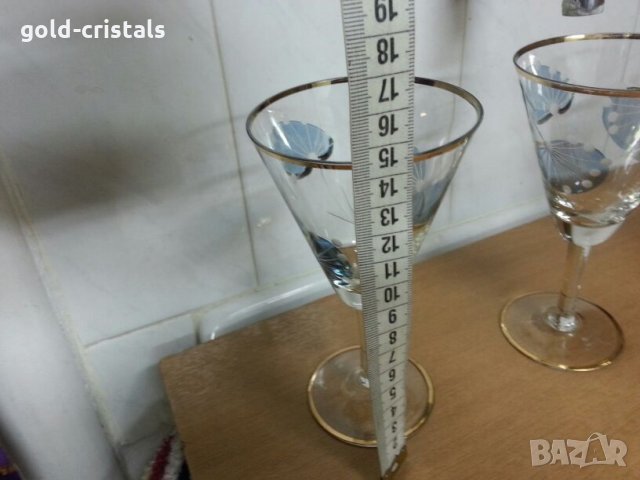 Стари стъклени чаши за вино с златен кант и гравюра, снимка 7 - Антикварни и старинни предмети - 22117742