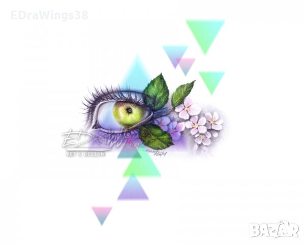 Картичка "Ябълка" / око, пролет, рисунка, принт, снимка 2 - Други - 21772271