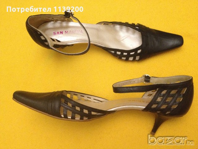 41 San Marina черни луксозни италиански обувки естествена кожа с ток, снимка 1
