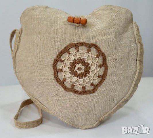 Ленена чантичка торбичка ръчна изработка сърце , снимка 2 - Чанти - 21955130