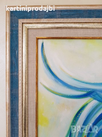 Маслена картина „ Синята ми птица отлетя “, снимка 4 - Изкуствени цветя - 24338862
